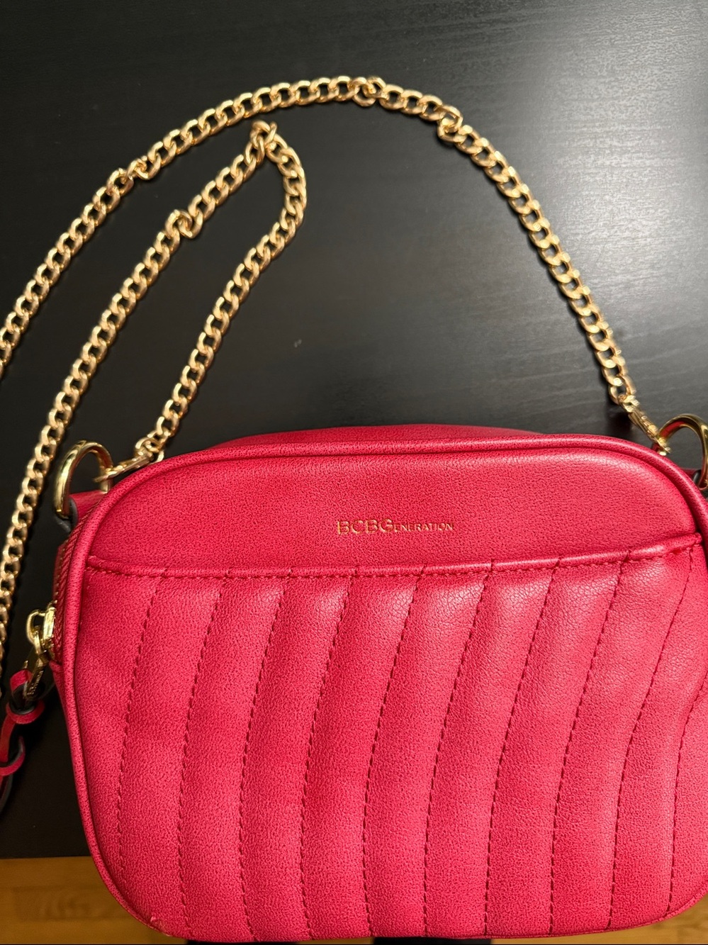 BCBGeneration Coral Pink Quilted Crossbody with Gold Hardware